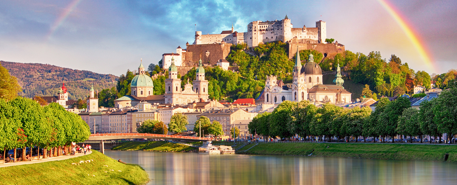 Austria, Rainbow over Salzburg castle