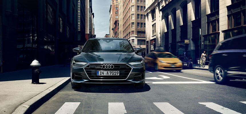 Wer fährt welchen Firmenmietwagen, Führungsetage: schwarzer Audi A7 Firmenwagen in der City