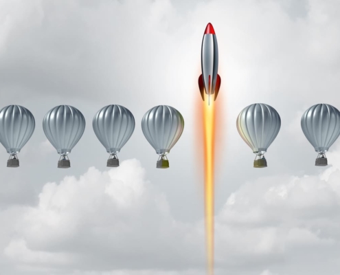 Baloons and a rocket for success in business
